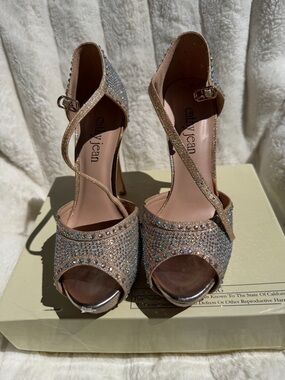 Size 8 Cathy Jean Rose Gold Crystal Platform Heels